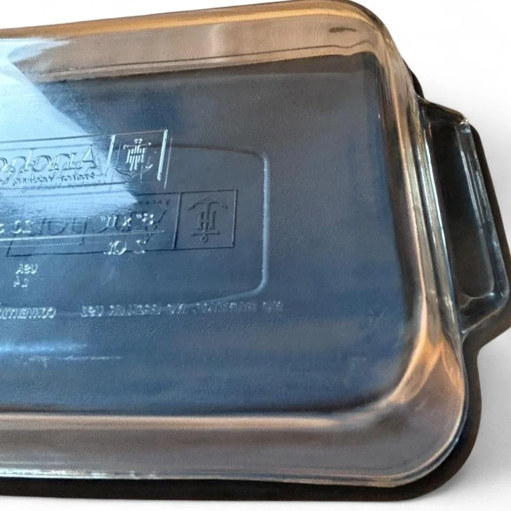 Anchor Hocking 2 Qt Clear Glass Baking Dish Rectangular Casserole Pan Blue Lid